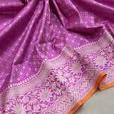 Pink colour pure katan silk handwoven Banarasi Tanchoi saree