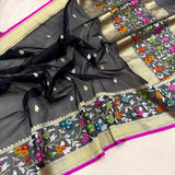 Black colour pure kora handwoven Banarasi saree