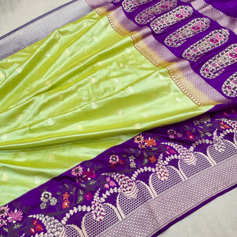 Dual shade pure katan silk handwoven Banarasi saree