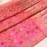Light peach color pure katan silk handwoven Banarasi saree