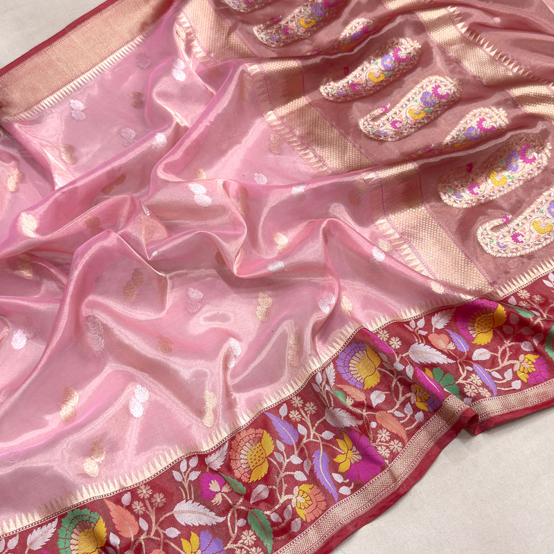 Light pink color pure tissue handwoven Banarasi saree