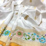 White color pure katan silk handwoven Banarasi saree