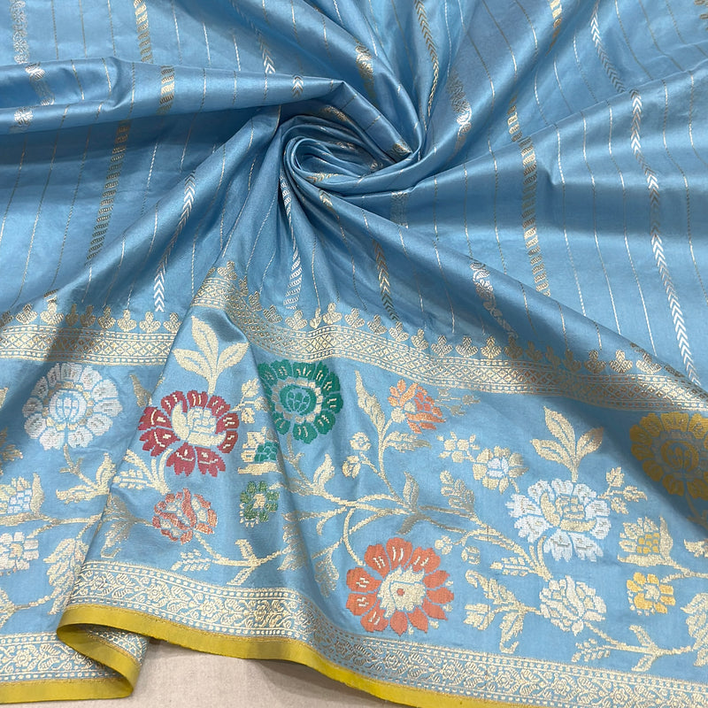 Sky blue colour pure katan silk handwoven Banarasi saree