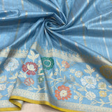 Sky blue colour pure katan silk handwoven Banarasi saree
