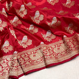 Red colour pure katan silk handwoven Banarasi saree