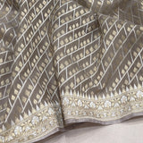 Grey colour pure cotton handwoven  Banarasi saree