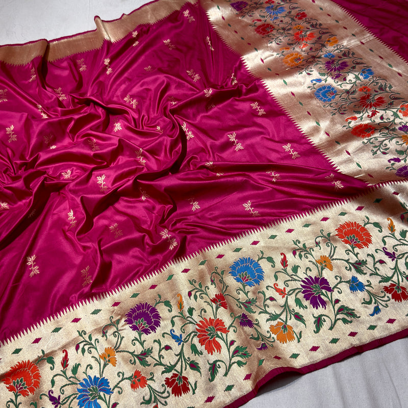 Magenta colour pure katan silk handwoven Banarasi saree