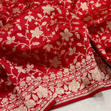 Red colour pure katan silk handwoven Banarasi silk