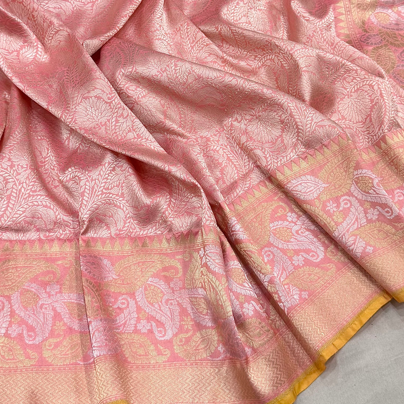 Pink colour pure katan silk handwoven Banarasi saree