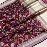 Brown colour pure katan silk handwoven Banarasi saree