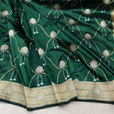 Bottle green colour pure katan silk handwoven Banarasi saree