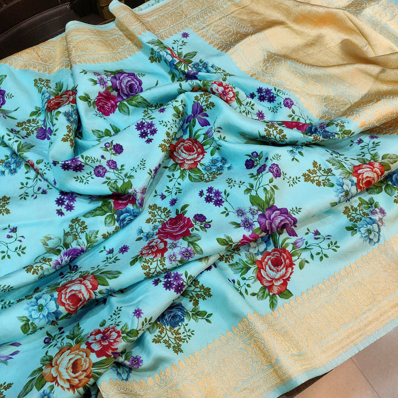 Pastel Blue Katan Silk Handwoven Ektara Banarasi Saree