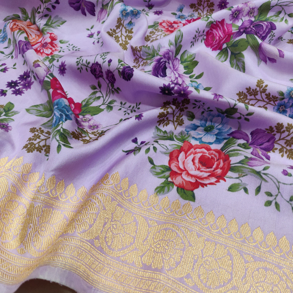 Lavender Katan Silk Handwoven Ektara Banarasi Saree