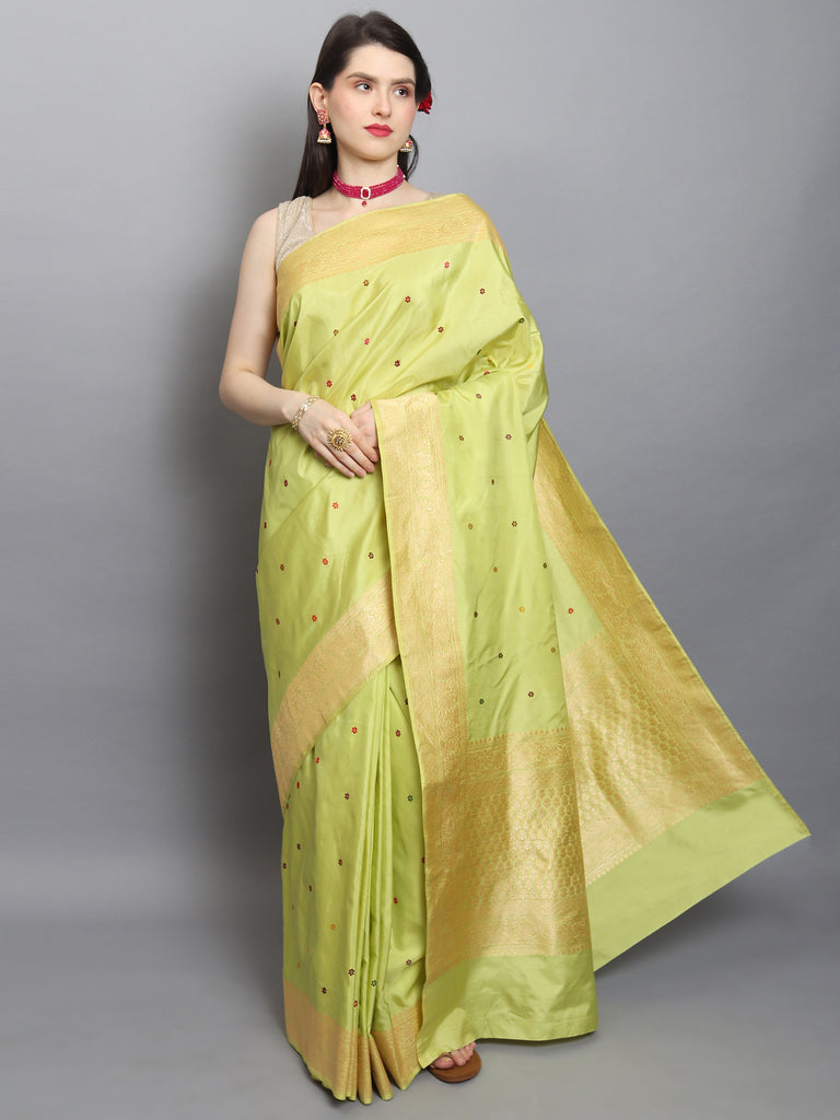 Lemon Green Color Katan Silk Handwoven Banarasi Saree