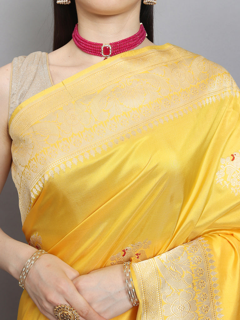 Yellow Color Katan Silk Handloom Banarasi Saree