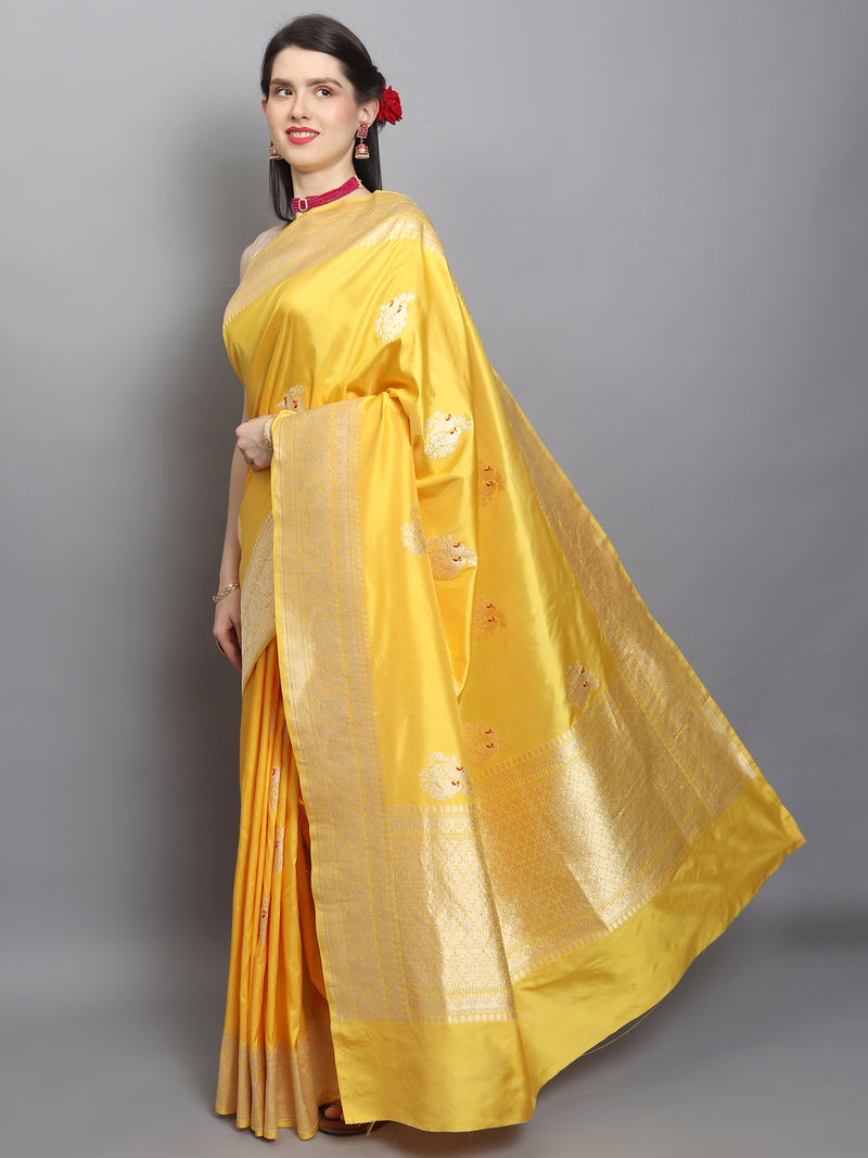 Yellow Color Katan Silk Handloom Banarasi Saree
