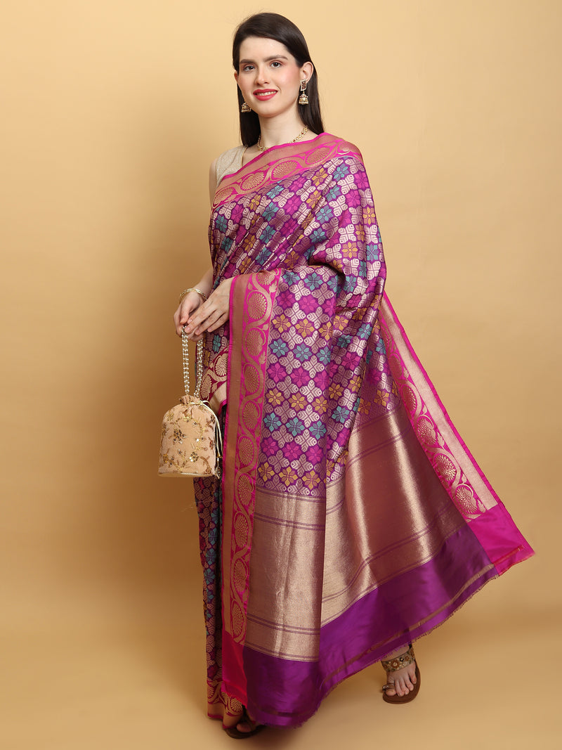 Magenta Color Katan Silk Handwoven Banarasi Saree