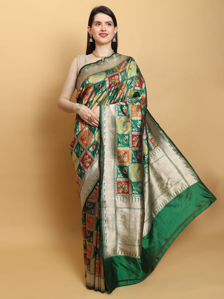 Bottle Green Katan Silk Handwoven Banarasi Saree