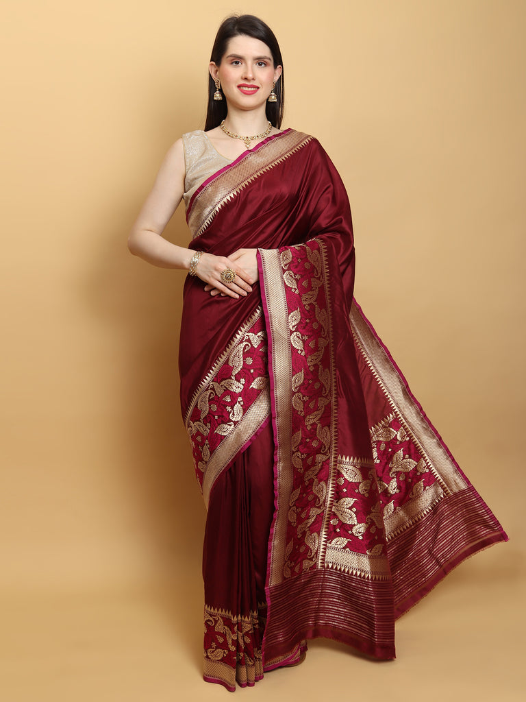 Maroon Colour Katan Silk Handwoven Banarasi Saree
