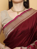 Maroon Colour Katan Silk Handwoven Banarasi Saree