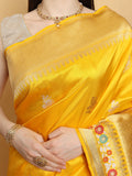 Yellow Color Pure Katan Silk Handwoven Banarasi Saree