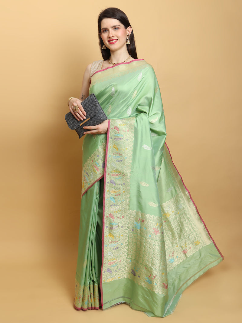 Pastel Color Pure Katan Silk Handwoven Banarasi Saree