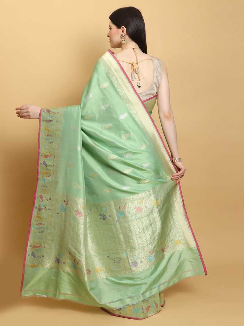 Pastel Color Pure Katan Silk Handwoven Banarasi Saree