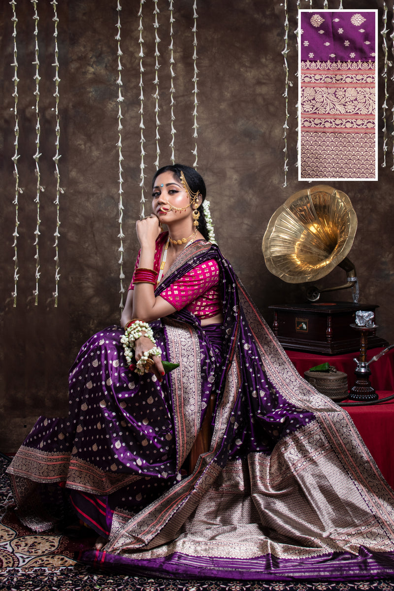 Purple Katan Silk Handwoven Banarasi Saree