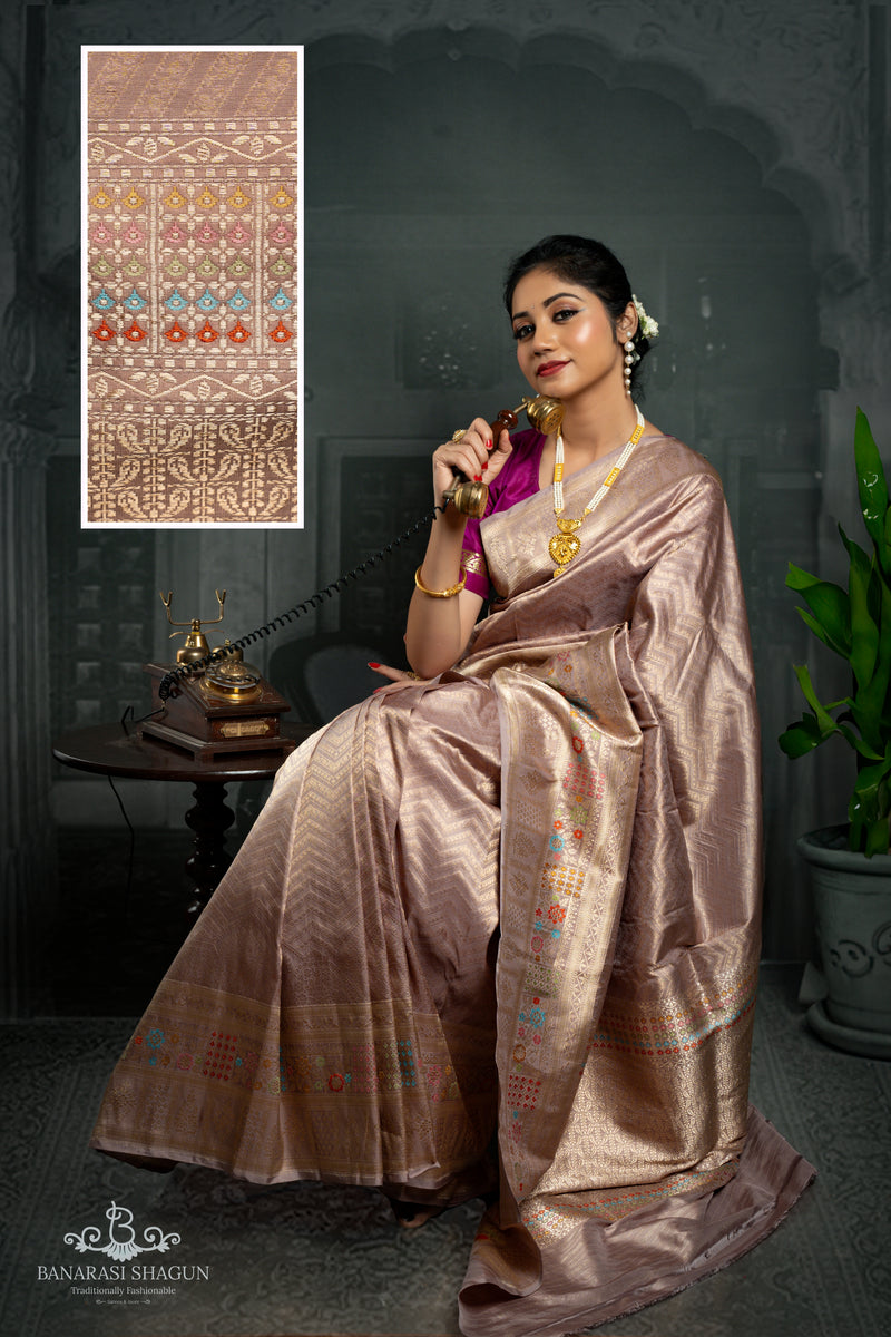 Beige Color Pure Katan Silk Handwoven Banarasi Saree