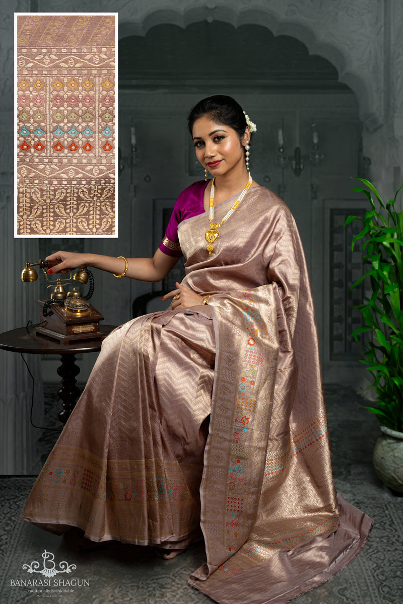 Beige Color Pure Katan Silk Handwoven Banarasi Saree