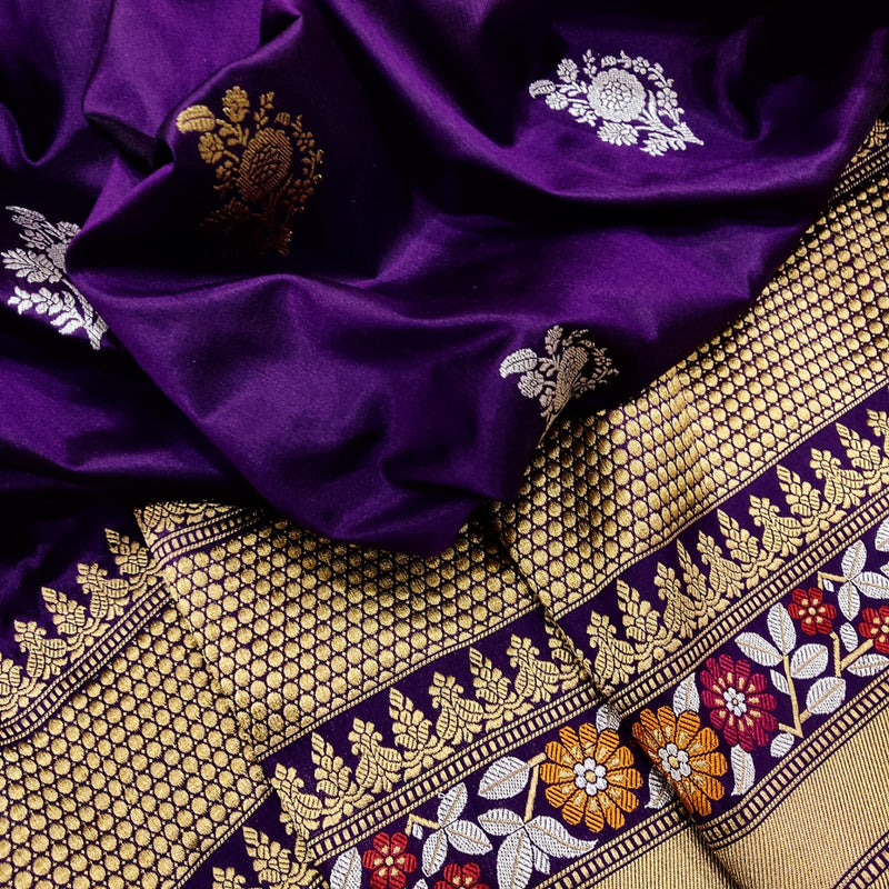 Purple Colour Katan Silk Handwoven Banarasi Saree