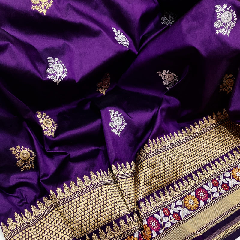 Purple Colour Katan Silk Handwoven Banarasi Saree