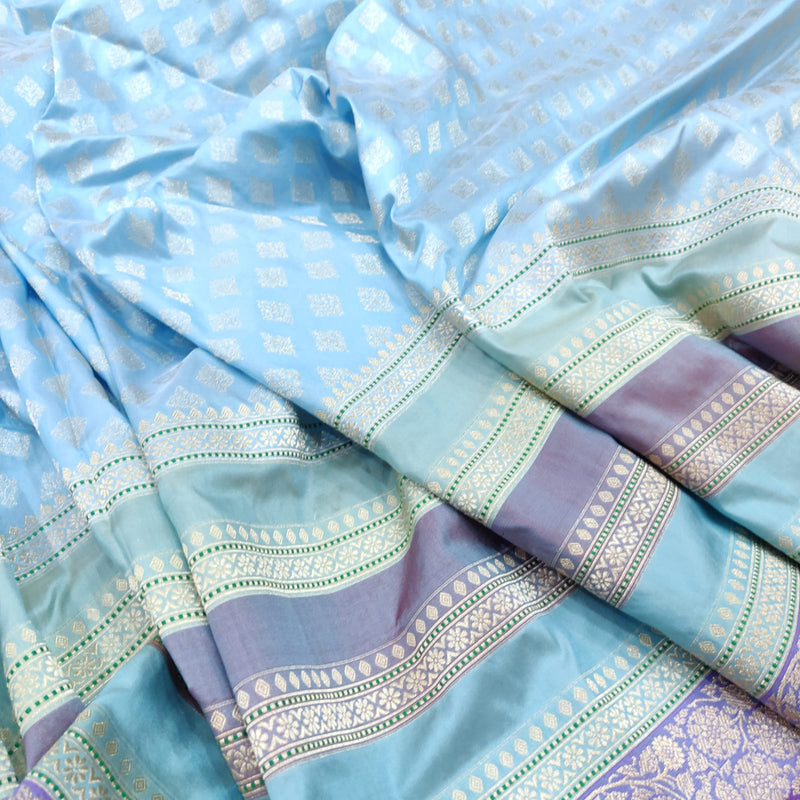 Sky Blue Colour Pure Katan Silk Handwoven Banarasi Saree