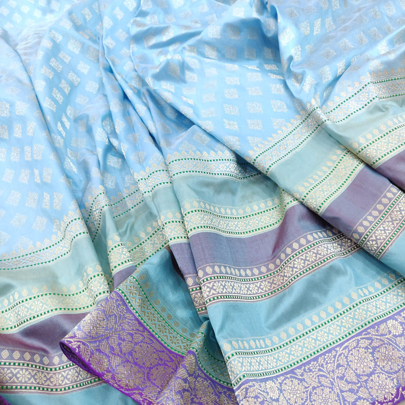 Sky Blue Colour Pure Katan Silk Handwoven Banarasi Saree