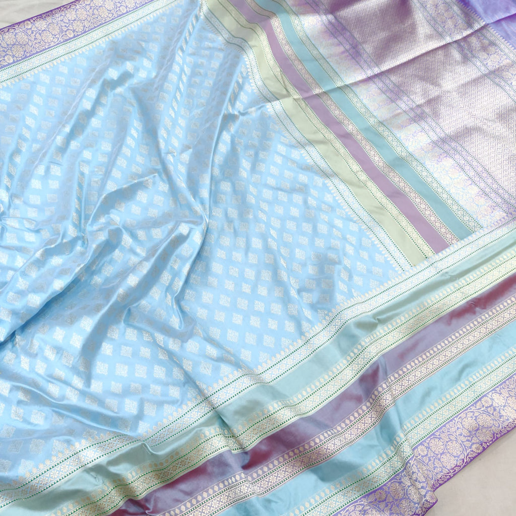 Sky Blue Colour Pure Katan Silk Handwoven Banarasi Saree