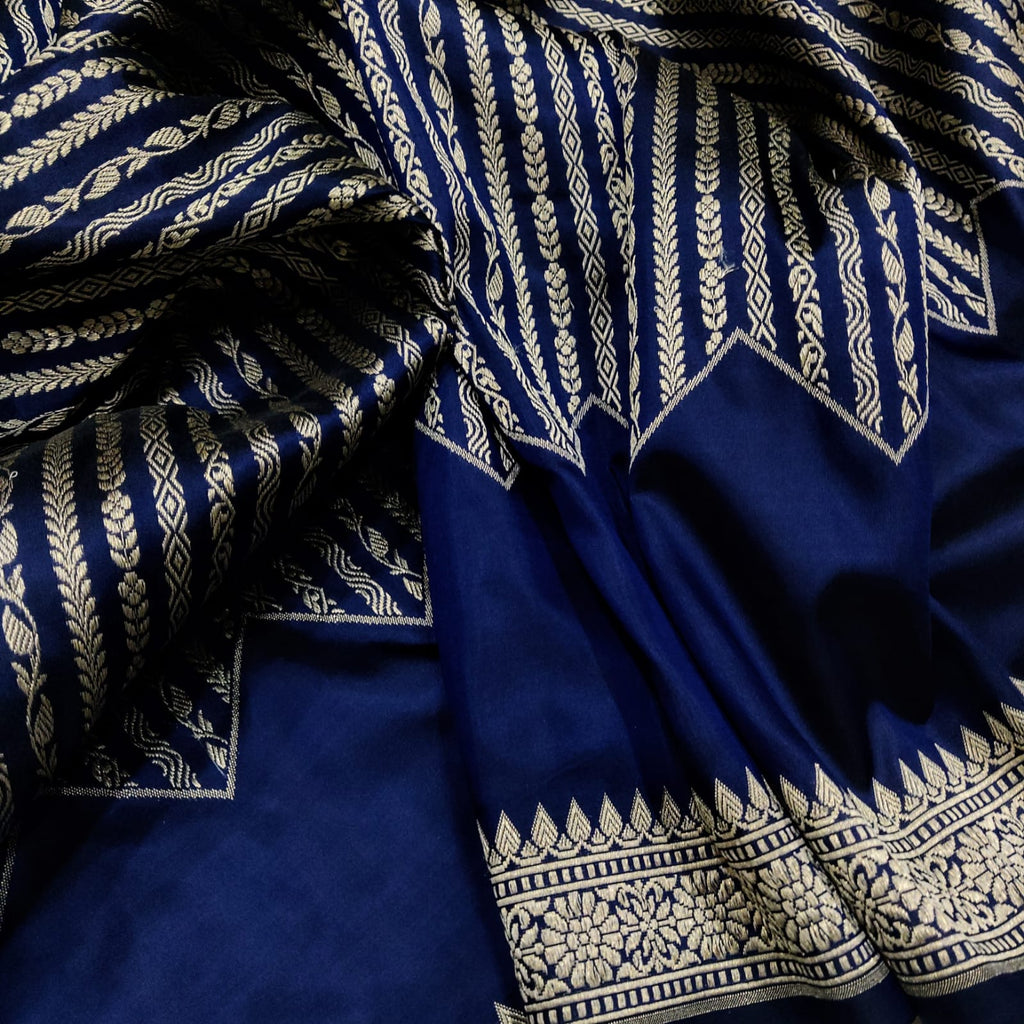 Navy Blue Colour Katan Silk Handwoven Banarasi Saree