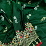 Bottle Green Colour Katan Silk Handwoven Banarasi Saree