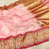 Baby Pink Color Pure Kora Silk Handwoven Banarasi Saree