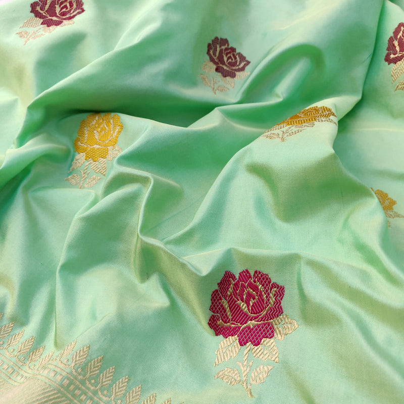 Powder Green Color Pure Katan Silk Handwoven Banarasi Saree