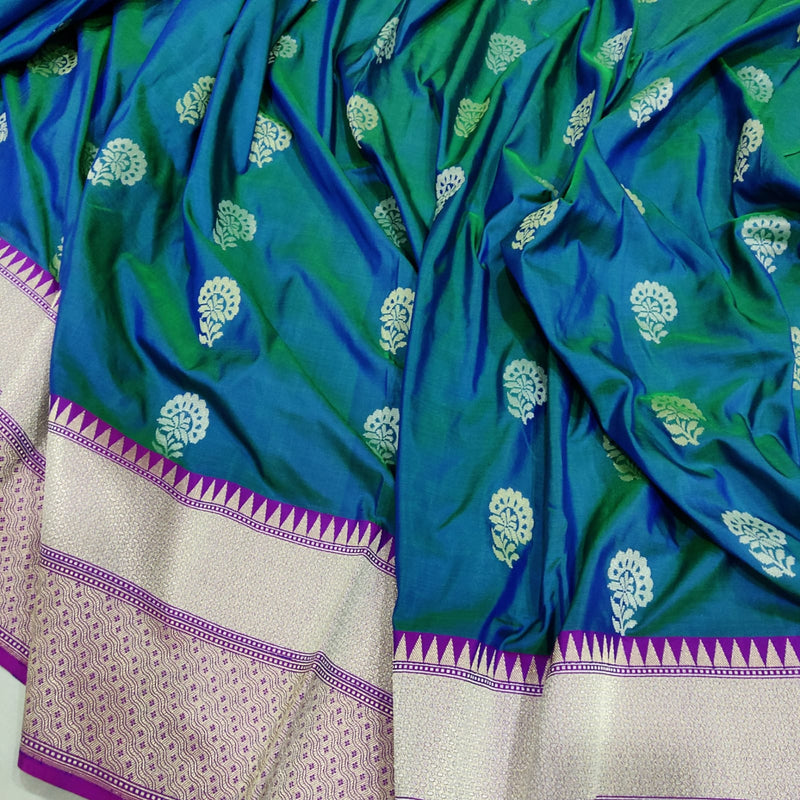 Dual Shade Katan Silk Handwoven Banarasi Saree