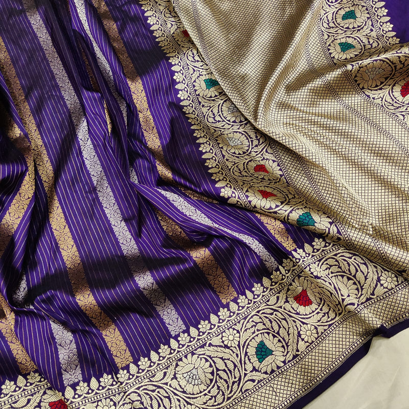 Purple Colour Pure Katan Silk Handwoven Banarasi Saree