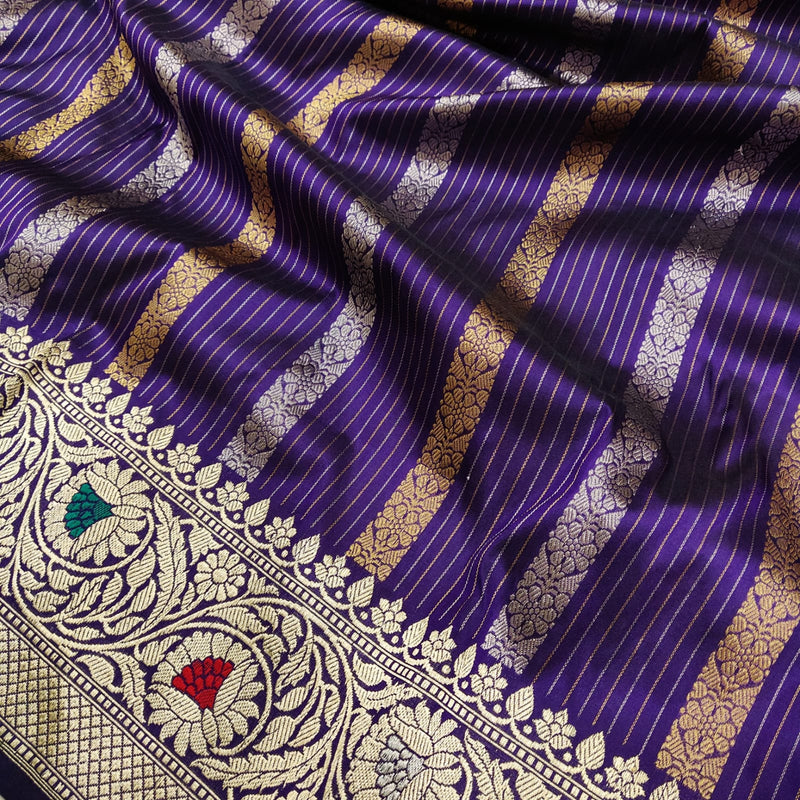 Purple Colour Pure Katan Silk Handwoven Banarasi Saree