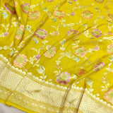 Yellow Colour Pure Munga Handwoven Banarasi Saree