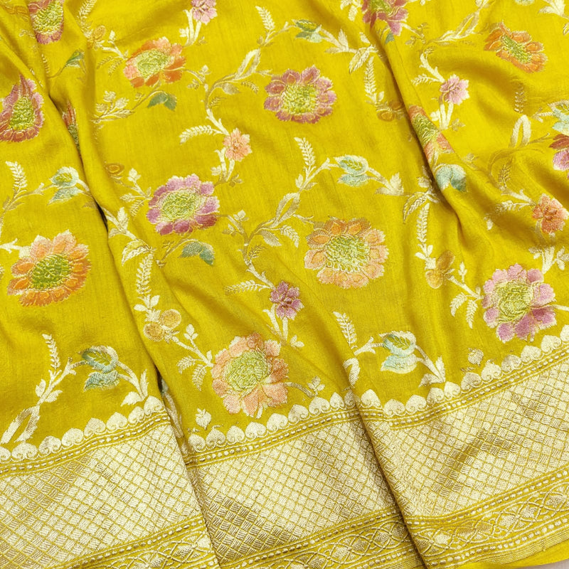 Yellow Colour Pure Munga Handwoven Banarasi Saree