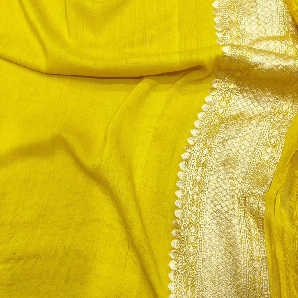 Yellow Colour Pure Munga Handwoven Banarasi Saree