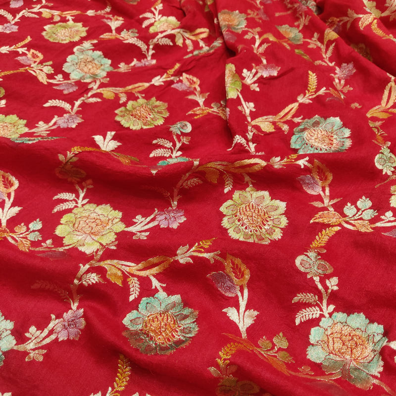 Red Colour Pure Munga Handwoven Banarasi Saree