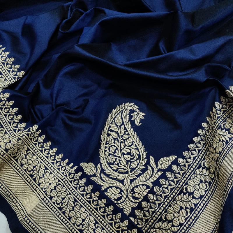 Navy Blue Color Katan Silk Handwoven Banarasi Saree