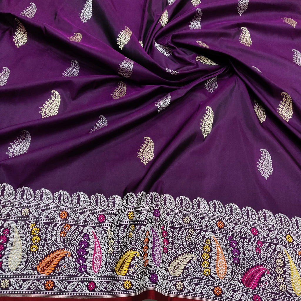 Wine Color Katan Silk Handwoven Banarasi Saree
