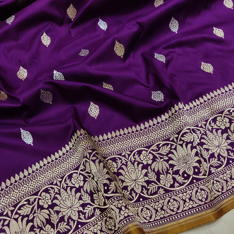 Purple Colour Pure Katan Silk Handwoven Banarasi Saree