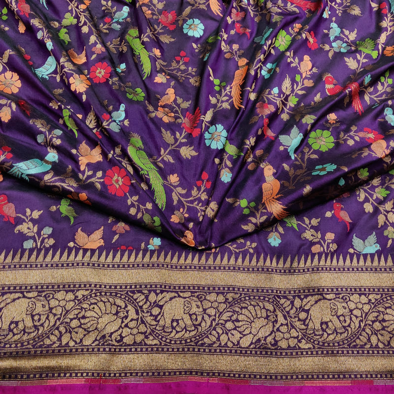 Purple Color Pure Katan Silk Handwoven Banarasi Saree